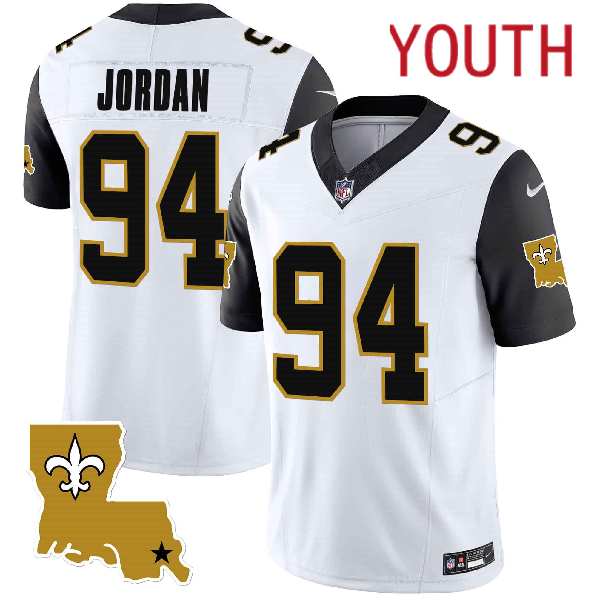 Youth New Orleans Saints 94 Jordan White 2024 Nike 1987 Legacy Vapor Limited NFL Jersey style 2